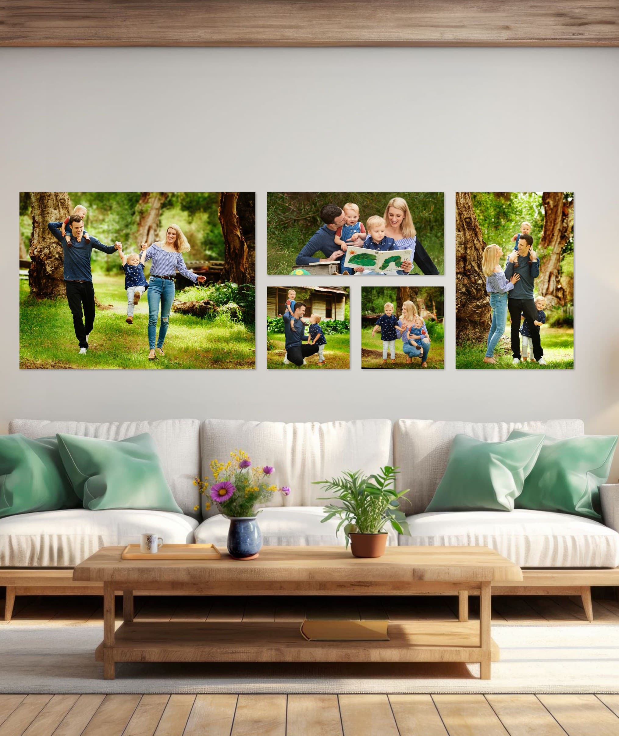The Voss five-piece canvas wall gallery arranged on a wall